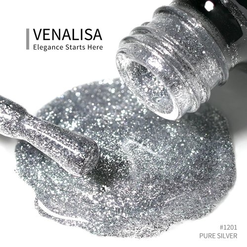 VENALISA Gel Nail Polish, 12ml Silver Glitter Color Soak Off UV LED Nail Gel Polish Nail Art Starter Manicure Salon DIY at Home, 0.43 OZ