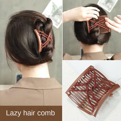 LOVEF 2 Pieces Stretchy Double Comb Hair Clip Adjustable Elastic Hair Comb No Crease Hair Pins Hair Accessories for Women Curly Thick Wavy Hair Ponytail