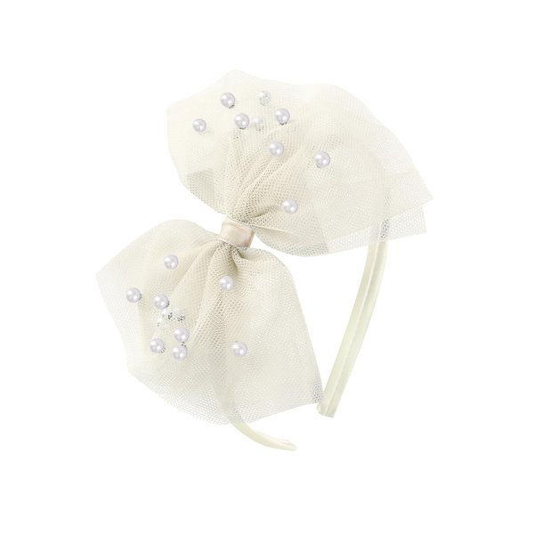 AMYDECOR Pearl Headbands Hair Accessories for Toddler Girls - Elegant Lace Veil Headbands for Birthday, Wedding, Halloween, Thanksgiving, and Christmas Occasions-Ivory