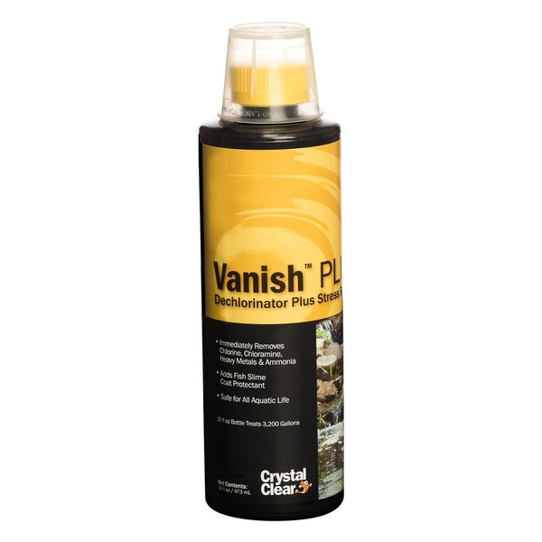 Crystal Clear Vanish Plus Liquid Dechlorinator - Dextoxifier Plus Stress Reducer - 16 Ounces Treats Up to 3,200 Gallons