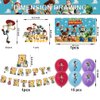 42pcs Toy Birthday Party Supplies Pack Includes，Banner，Cake Topper，Blackdrop,Balloons for Toy party supplies