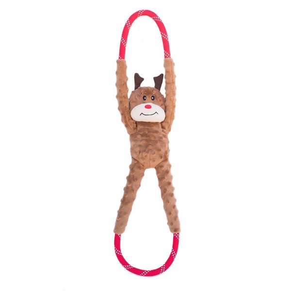 ZippyPaws RopeTugz Christmas Dog Toy - Plush Squeaky Holiday Dog Gifts for Small & Medium Puppy Dogs, Interactive Hide & Seek Stocking Stuffers for Pets - Reindeer