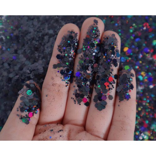 Black Glitter - 15G Chunky Face Glitter, Hair Glitter, Eye Glitter and Body Glitter. Rave Glitter, Festival Accessories, Cosmetic Glitter Makeup. Loose Glitter Set