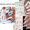 8 Sheets Designer Nail Art Stickers 3D Self-Adhesive Marble Wave Nail Decals with Gold Lines Design Nail Stickers Blue Acrylic Nail Art Supplies for Women Girls DIY Nail Decoration Accessories
