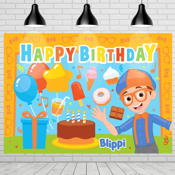 Treasures Gifted Officially Licensed Blippi Birthday Party Supplies - Blippi Backdrop - 4.25ft Tall x 6ft Wide Blippi Backdrop Birthday - Blippi Party Decorations - Blippi Birthday Banner