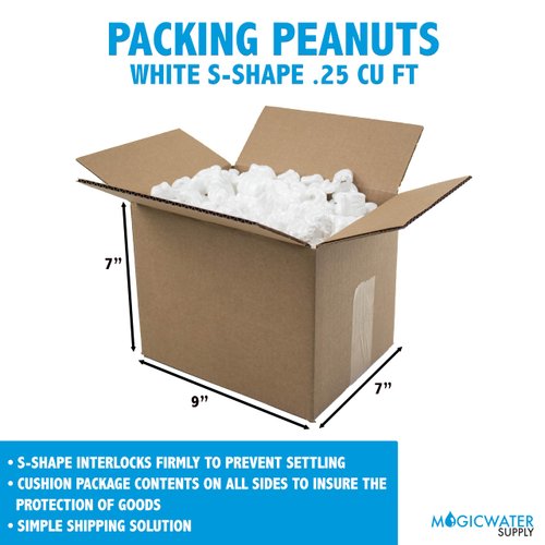 Magicwater Supply - .25 Cu Ft - White Packing Peanuts - Anti-Static S Shaped Cushion for Shipping, Void Filling & Storage - Protect Your Goods