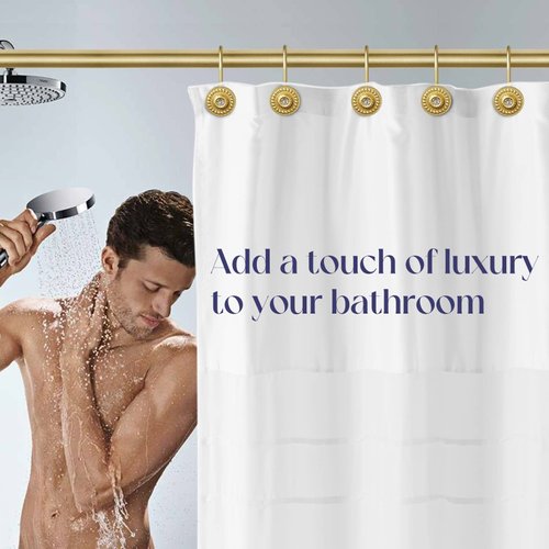 Gold Shower Curtain Hooks, Rust Proof Shower Curtain Rings for Bathroom, Metal Decorative Shower Curtain Hooks Hangers for Shower Curtain Rod, Shower Hooks for Shower Curtain Set of 12