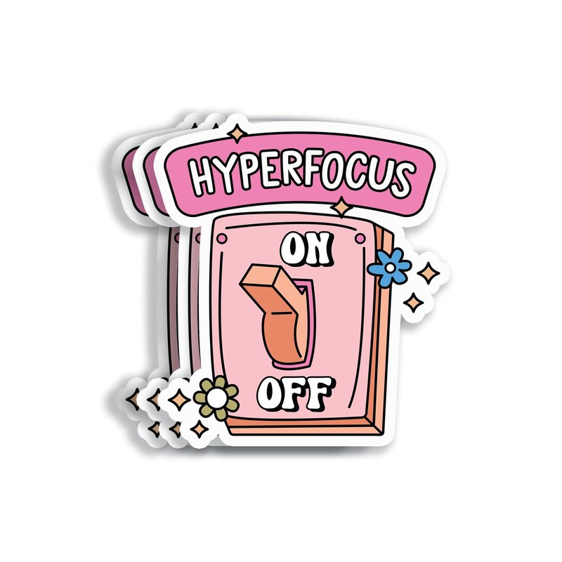 (3Pcs 3X3) ADHD Hyperfocus On Switch Stickers - Mental Health Sticker ...