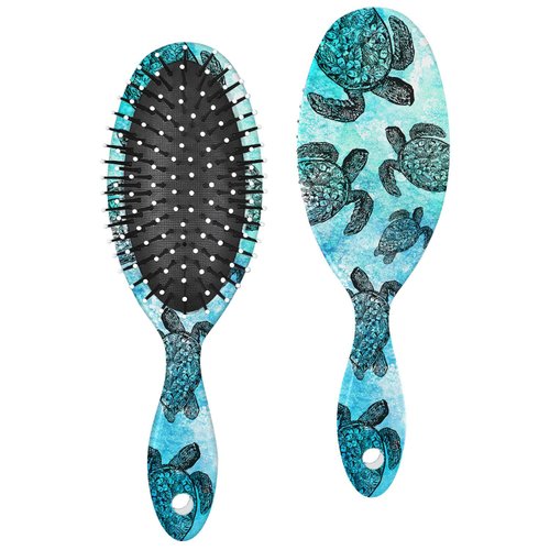 WIRESTER Detangle Hair Brush For All Hair Types, Comb Hair Brush for Girls Women Suitable for Wet and Dry Hair - Ocean Sea Turtle