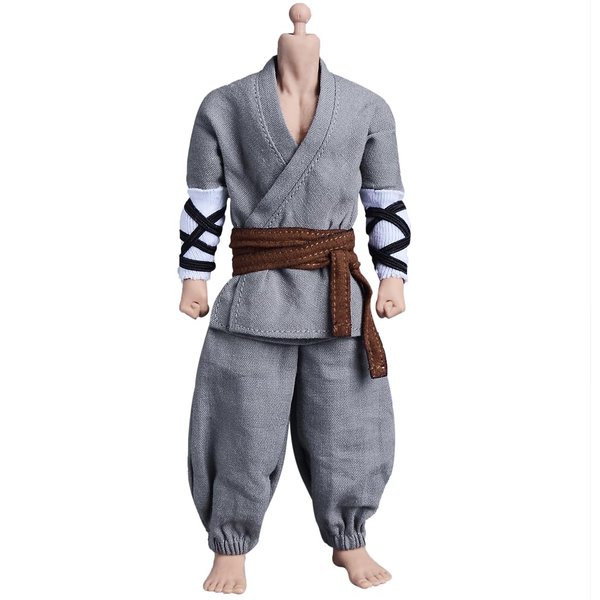 Meetoget 1/12 Scale Male Figure Doll monk fighting suit Clothes for 6 inch Action Figure PM007US,grey