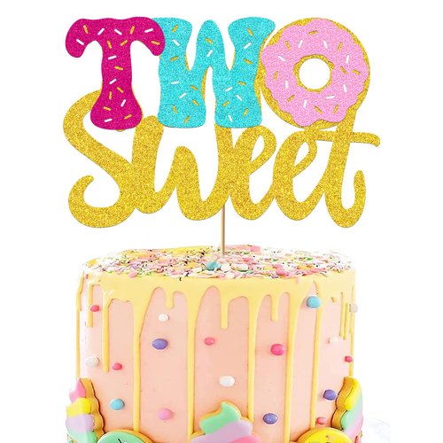 Donut Sweet Two Cake Topper Donut Two Cake Decorations Glitter Donut Theme Sencond Happy Birthday Decorations for 2nd Birthday Girl Boy Donut Baby Shower Party Supplies