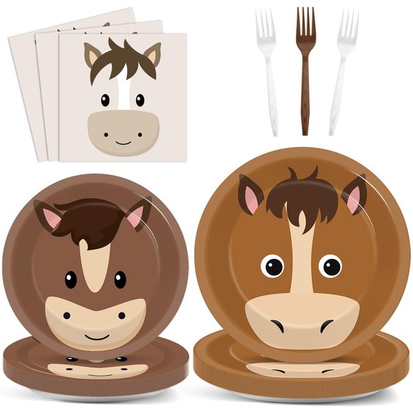 96Pcs Horse Birthday Party Plates and Napkins for Cow Horse Party Decorations Farm Themed Dessert Plates Horse Tableware Set for 24 Guests Western Cowboy Cowgirl Birthday Party Supplies