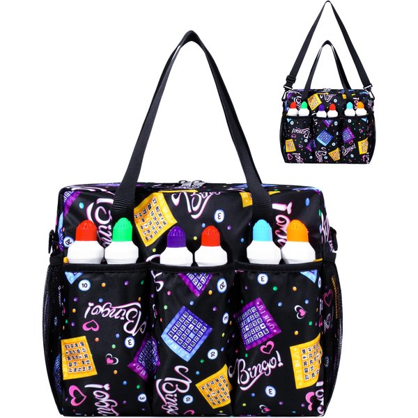 Bingo Bag with Pockets for Bingo Daubers Dabbers Dobbers Black Bingo Bag for Bingo Stuff Supplies Bingo Game Accessories for Bingo Lovers Players Bingo Prizes for Adults Seniors Elderly Juego de Bingo