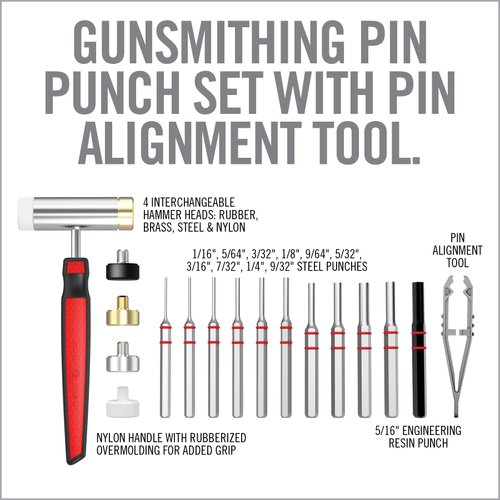 Real Avid Hammer Set & Punch Set with Small Hammer & Flat Tip Metal Punch Set - Punch Tools Tool Kit includes Gunsmithing Hammer with 4 Tips, Non Marring Punch & Pin Starter Tool