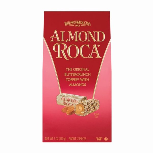 Brown & Haley Almond ROCA Stand-Up Box The Original Buttercrunch Toffee with Almonds - Individually Wrapped Chocolate for Holiday Gift Basket - Gluten Free Kosher Chocolate Candy for Sharing, 5oz Box