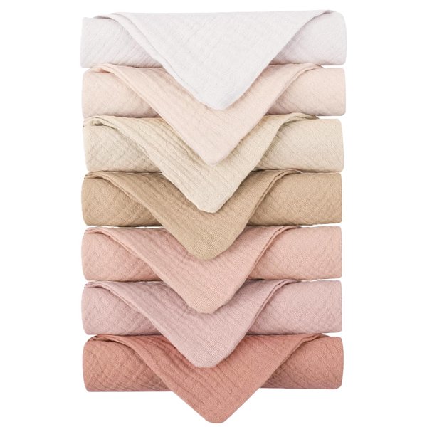 Konssy Baby Muslin Washcloths 7 Pack -100% Cotton Baby Bath Towels, Soft Baby Wash Cloths and Absorbent Burp Cloths for Newborn Kids Girls and Boys, 12x12 inches