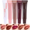 Aseawave 5 Colors Hydrating Lip Glow Oil, Tinted Plumping Lip Oil Gloss, Moisturizing, Hydrating, Nourishing Lip Care Oil, Ribbon, Toast, Raspberry jelly, Espresso, White