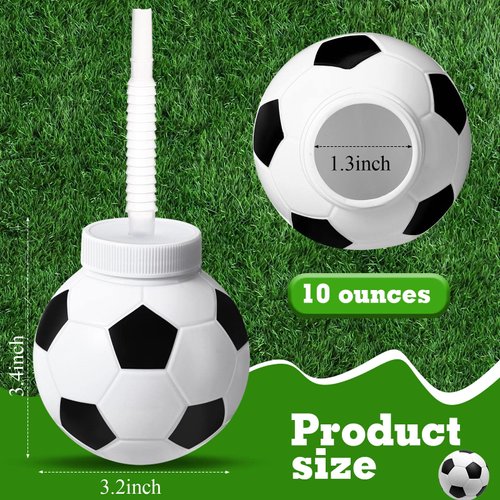 12 Set Soccer Ball Cups with Straws and Lids, 10 oz Plastic Reusable Soccer Cups Bulk for Kids Birthday Theme Party Supplies