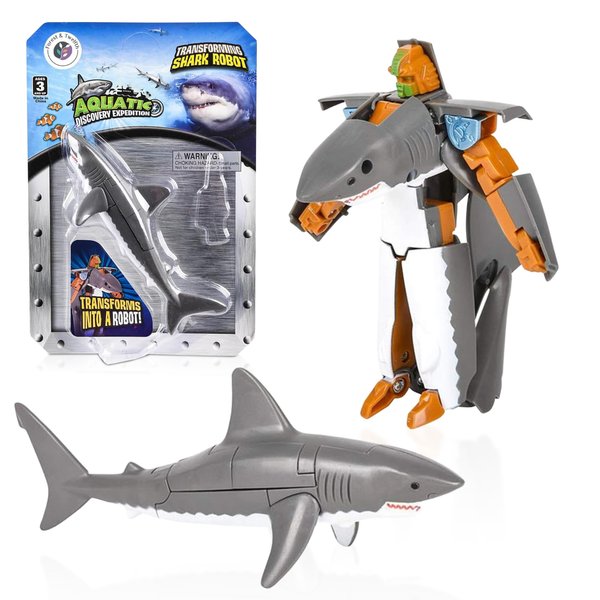 Forest & Twelfth Shark Sea Animal Toy Small – Transforming Action Figure – Changes from Detailed Animal Toy to Unique Robot Toy in Seconds – Great Gift for Both Girls and Boys (4" Great White Shark)