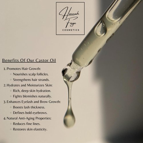 Hannah Faye Cosmetics Premium Castor Oil Glass Bottle USDA Certified Organic, 100% Pure, Cold Pressed, Hexane Free Stimulate Growth for Eyelashes, Eyebrows, Hair. Skin Moisturizer & Hair Treatment