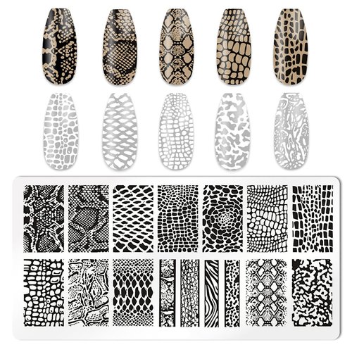 KAAGEE 5Pcs Leopard Print Nail Stamp Nail Stamping Plates Nail Art Stamping Plates Nail Design Stamp Nail Plate Template Nail Art Accessories Tools with 1 Nail Stamper, 1 Scraper