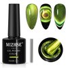 MIZHSE 9D Cat Eye Gel Nail Polish, Bright Green Magnetic Gel Polish with Magnet Stick, Magic Shimmer Galaxy Effect Holographic Glitter Silky Cat Eye Nail Polish Soak Off Nail Art Manicure at Home