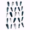 24 Pcs Press on Nails Long Coffin Dark Blue Glossy Fake Nails Purple Gradient Matte Full Cover False Nails with Color Rhinestone and Gold Sequins Designs Extra Long Glue on Nails Acrylic Nails for Women and Girls