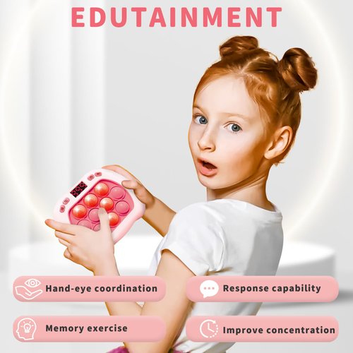 Intoypad Pop Game Light Up Fidget Toy for Kids, 6 Modes LED Screen Quick Push Pop Game Controller Electric Fidget Popper Game Quick Push Bubble Game Birthday Toys for Girls Pink