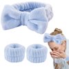 AEGYPIUS Spa Headband and Wristband Set | Coral Velvet Material | Blue | Face Washing Wristbands and Headband | Hair Headbands for Women Girls | Face Wash, Makeup, Yoga