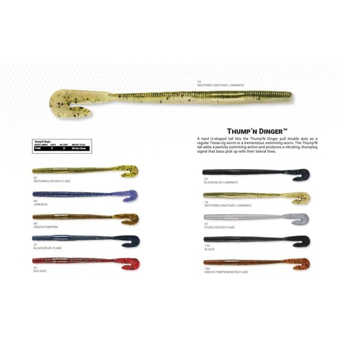 Yum Lures Thump'N Worm Soft P;astic Swim Bait U-Tail Fishing Lure, 10 per Pack, Watermelon/Pearl Laminate, 6"