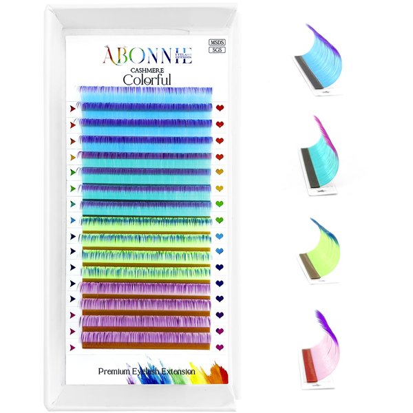 Colored Lash Extensions, 16 Rows Cashmere lash extensions, 0.07 D Curl Lash Extensions, 12-15mm Mix Classic Lash Extensions, Single Lash Extensions for Professional(0.07-D-Ombre 12-15mm)