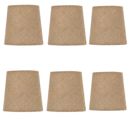 Upgradelights Set of Six-5 Inch Burlap Drum Chandelier Shade Mini Lamp Shade Natural Burlap
