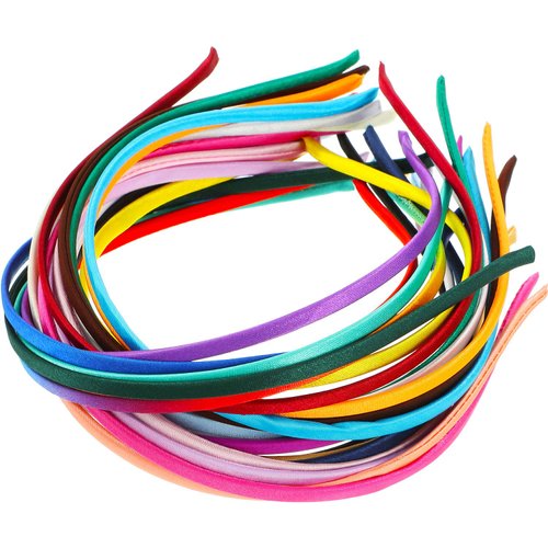 WILLBOND 24 Pieces Thin Satin Headband 5 mm Craft DIY Fabric Covered Ribbon Headbands Narrow Plain Headband for Girls and Women, 24 Colors