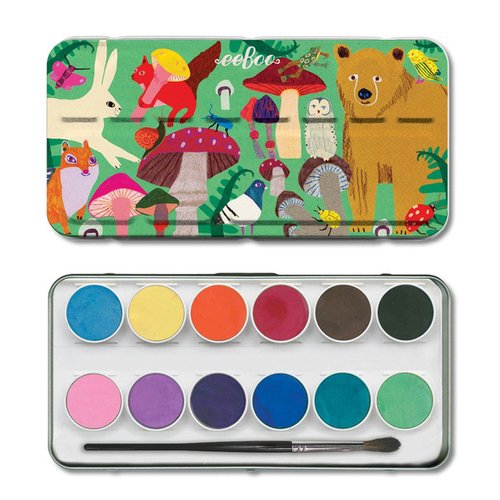 eeBoo: Watercolors Paint Set/12 Colors, Paint Brush Included, Comes in a Portable Tin Set, Easy to Close, Perfect for Watercolor Painting, Hand Crafts with Paints and Other Artworks