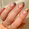 Square Press on Nails Short Cute Flower Design Short Fake Nail Pressure Nail Acrylic False Nails With Rainbow Flower Designs Artificial Nails Press One Reusable Glue on Nails for Women Nail Art 24pcs