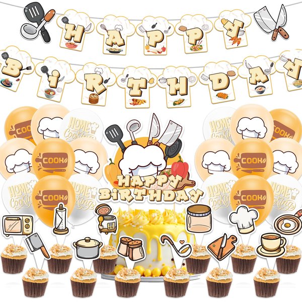 Cook Party Decorations Home Cooking Birthday Party Supplies Includes Cook Kitchenware Birthday Banner, Cake Topper, Cupcake Toppers, Balloons
