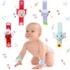 4 Pieces Baby Wrist Rattles Animal Pattern Newborn Rattle Foot Rattles Toy for 0-12 Months Babies Boy Girl Infant Birthday Gifts Educational Toys, 4 Designs (Sheep, Dog, Chick, Monkey)