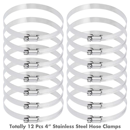 Selizo 12Pcs Hose Clamps, 4 Inch Hose Clamp 304 Stainless Steel Hose Clamps Duct Clamp Worm Gear Adjustable 91-114mm Hose Clamp, Fuel Line Clamp for Plumbing, Automotive and Mechanical Applications