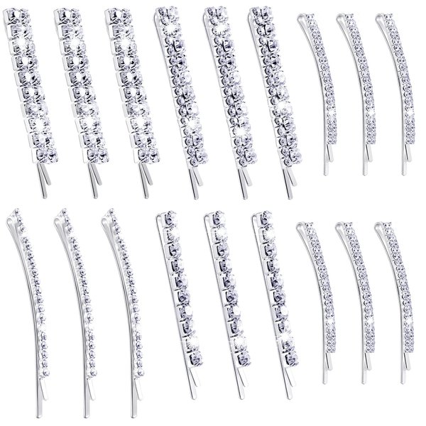 15 Pieces Rhinestone Hair Clips Metal Rhinestone Hair Pins Clear Crystal Bobby Pins for Women Girls Luxury Rhinestone Hair Barrettes Bling Hair Pins Hair Accessories for Party Wedding Daily(Silver)