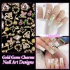 84 Pcs Gold Nail Charms Gems, Alloy Heart Planet Flower Rose Butterfly Cherry Rhinestone Nail Gems Charms, 3D Nail Art Decoration Nail Jewels Accessories for Nail Art Charms Manicure Craft DIY