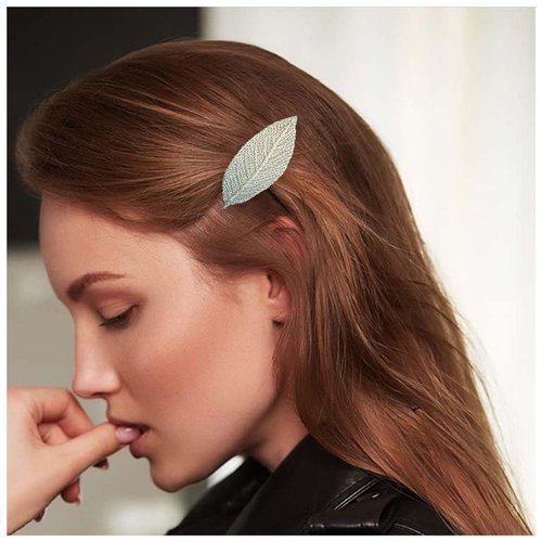 Vacaonio Minimalist Cloth Leaf Hair Barrette Clip Leaves Head Clip Headwear Embroidered Leaf Snap Clip Green Leaf Side Hair Clip Plant Hairclips Decorative Hair Accessories for Women and Girls