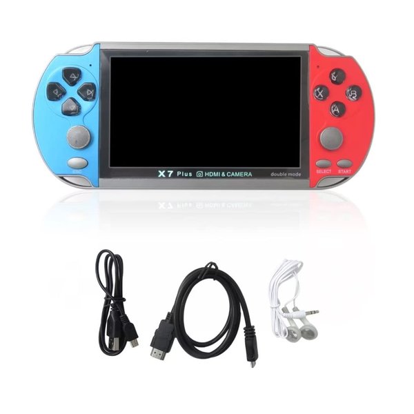 Upgraded New 1000 Games Built-in Retro Portable Mini Handheld Video Game Console 8-Bit 5.1Inch X7 Plus Color LCD Kids Color Game Player Built-in 10000 Games (Red&Blue)