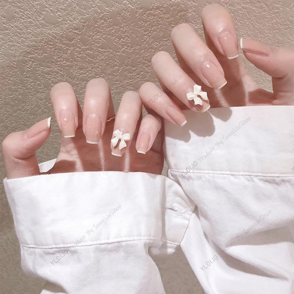 100pcs White Bow Nail Charms - 3D Self-Adhesive Ribbon Bow Nail Accessories Cute Bow Knot Nail Decorations for Acrylic Nails Plastic Nail Art Charms Nail DIY