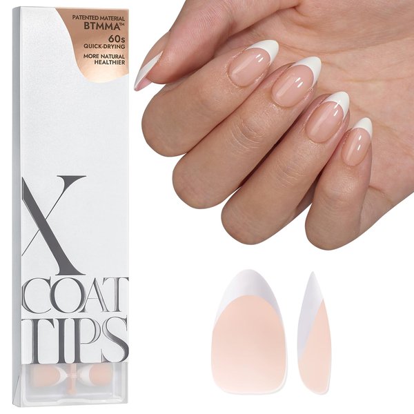 BTArtboxnails Soft Gel Nail Tips - XCOATTIPS French Series French Tip Press on Nails, Short Almond Press On Nails, Nude Acrylic Fake Nails Glue On Nails Nail Extension Set