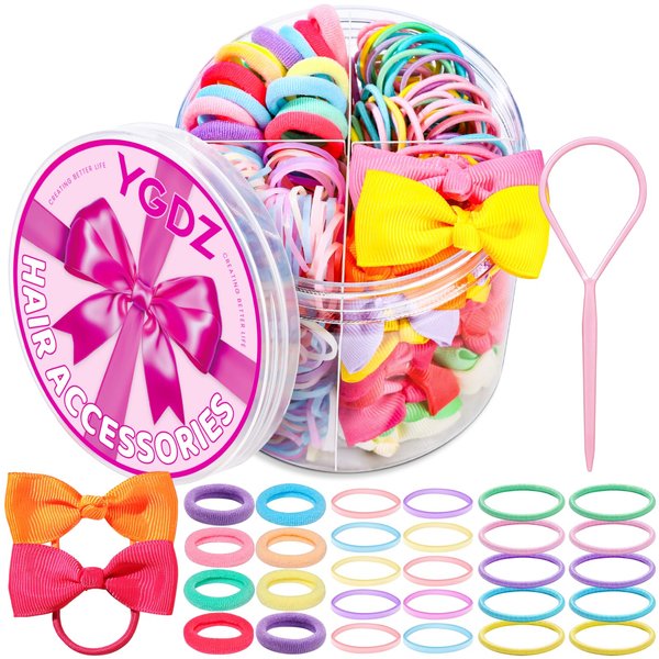 YGDZ Baby Hair Ties, Elastic Hair Ties for Toddler, 300PCS Rubber Bands for Hair, 150PCS Small Hair Ties, 100PCS Kids Hair Bands for Thin Hair, 20PCS Baby Hair Bow, Hair Accessories for Girls, Baby
