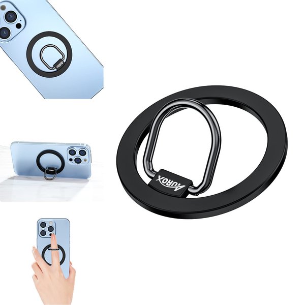 AUROX Magnetic Phone Ring Holder for Magsafe Phone Grip Adjustable Magnetic Phone Grip for MagSafe Accessories Finger Ring Grip Stand for iPhone 16 15 14 13 12, Removable for Wireless Charging (Black)