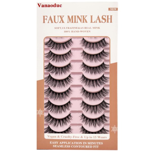 VANAODUC Eyelashes Cat Eye Lashes Natural Look,Wispy Eyelashes Lightweight Mink Lashes, Comfortable, Reusable, Cruelty-Free, 10 Pairs Fake Eyelashes,Eyelash Length Range of 9-14MM