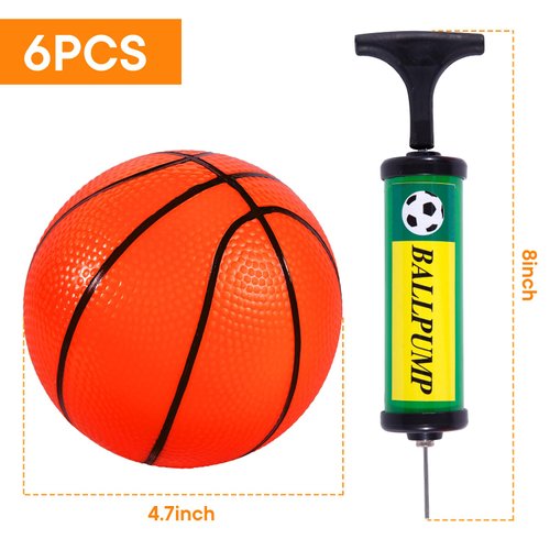 Shindel 6PCS Mini Basketballs, Inflatable Basketball Rubber Basketballs with Pump for Over Door Mini Hoop for Kids Adults Indoor Outdoor Play, for Kids, Christmas Party Favors