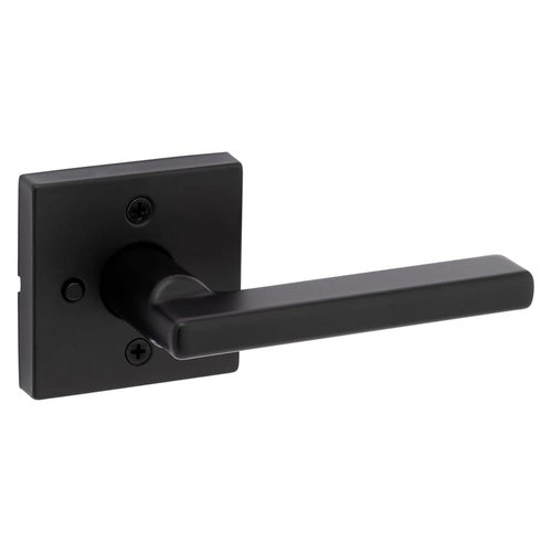 Kwikset Halifax Interior Privacy Door Handle with Lock, Door Lever For Bathroom and Bedroom, Matte Black Reversible Keyless Push Button Lock Door Lever, with Microban Protection, Square Rose