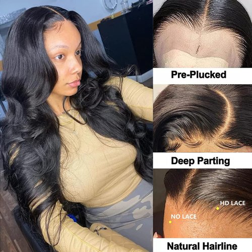 GIESWY Body Wave Lace Front Wigs Human Hair Pre Plucked Bleached Knots with Baby Hair Glueless 13×4 Brazilian Virgin Lace Closure Human Hair Wigs for Black Women Natural Color 160% Density 26 Inch